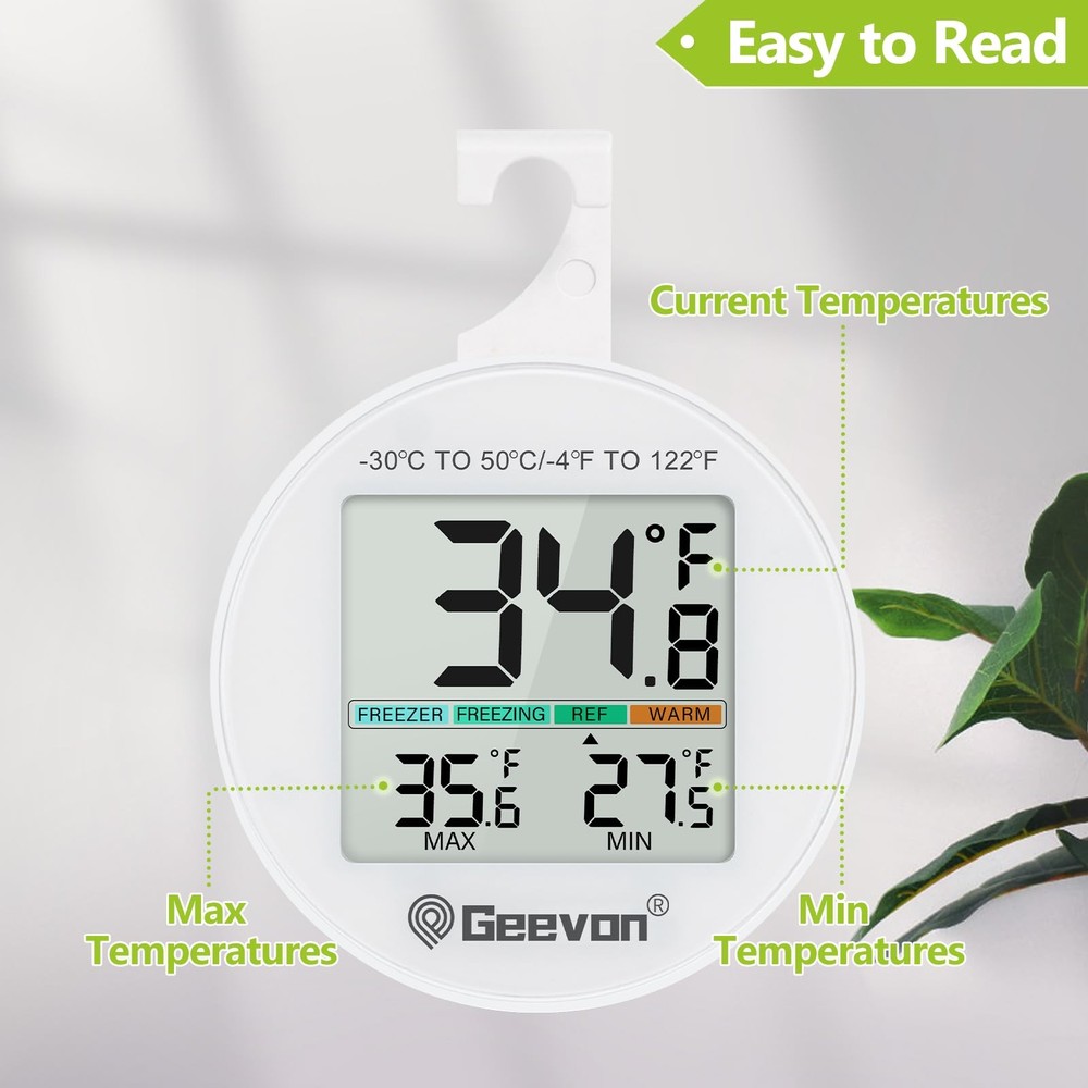 Small Digital Refrigerator Thermometer 2 Pack, IP65 Waterproof Commercial and...