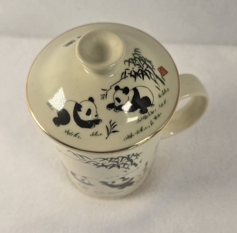 World Market Panda Bears Tea Mug & Infuser 3 Pc