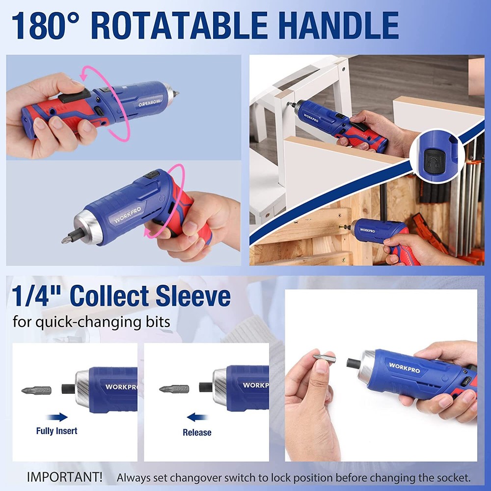 WORKPRO Tool Set 3.7V Rotatable Electric Screwdriver 18PC Portable Home Tool Kit
