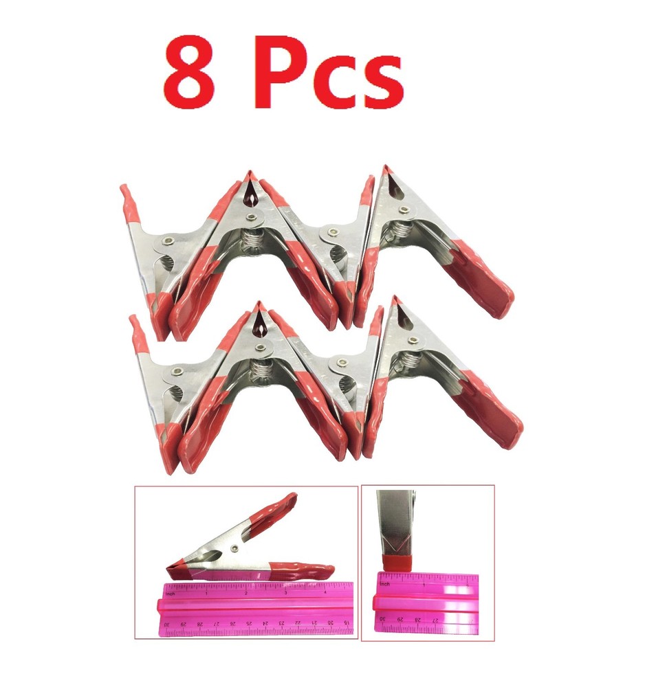 (2 Pack ) 8pc, 4 inch Mini Metal Spring Clamps w/ Red Rubber Tips Tool