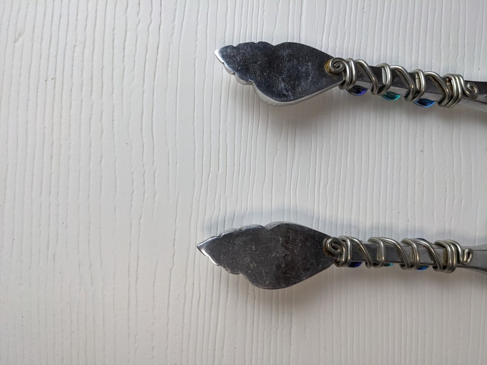 Beaded Salad silver tone Serving spoons