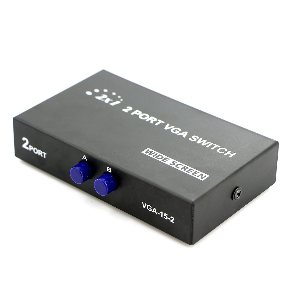 PASOW 2 in 1 Out 2 Port VGA Switch - Press Button Two Way Switch, Black