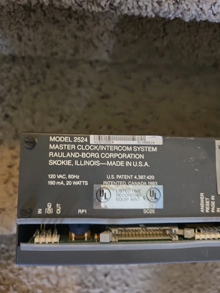 RAULAND MODEL 2524 MASTER CLOCK Intercom System.