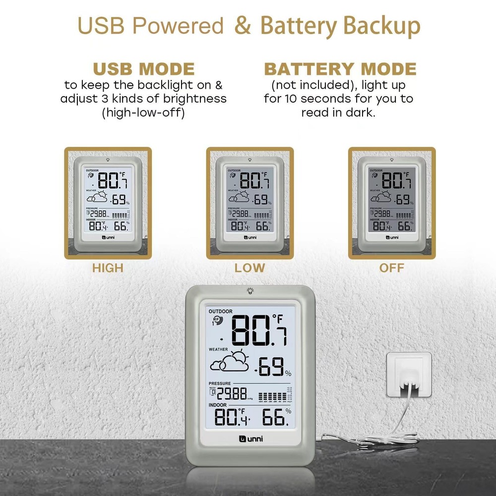 Wireless Weather Stations, with 330ft Range Sensor and Medium, White+Grey