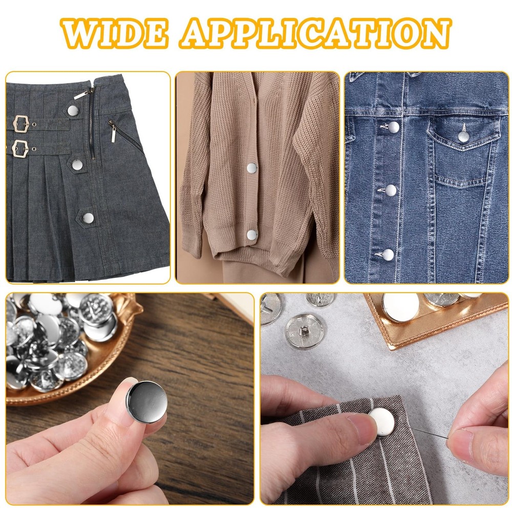 Metal Buttons, 30 Pcs Silver Round Flat Buttons for Clothes small,