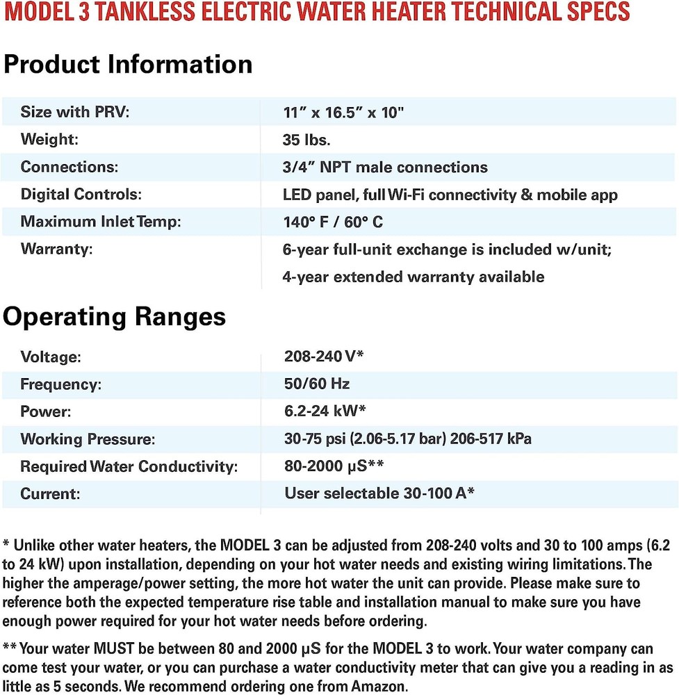 Heatworks Electric Tankless Smart Water Heater, 6.2-24 kW (30-100 A, 208-240 V)