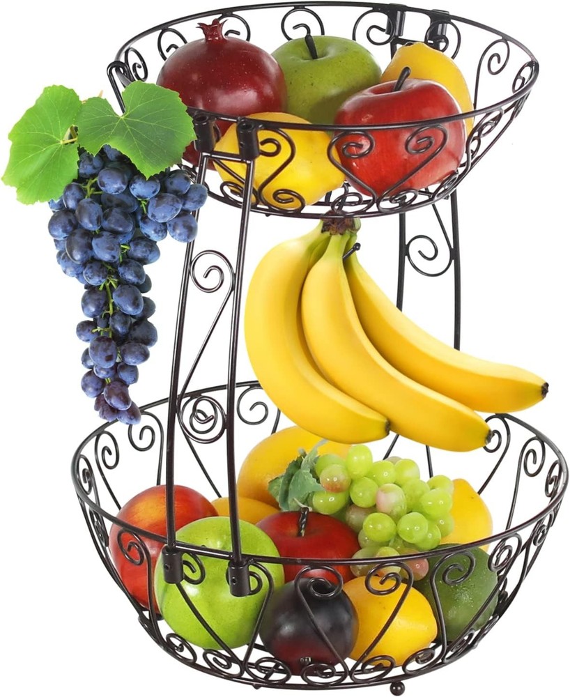 Simple Houseware 2 Tier Countertop Fruit Basket Bowl Storage Bronze Finish