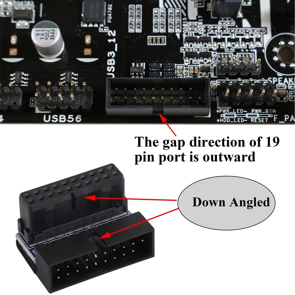 2PCS Down Right Angle USB 3.0 19-Pin Motherboard Internal Header Adapter 20pin