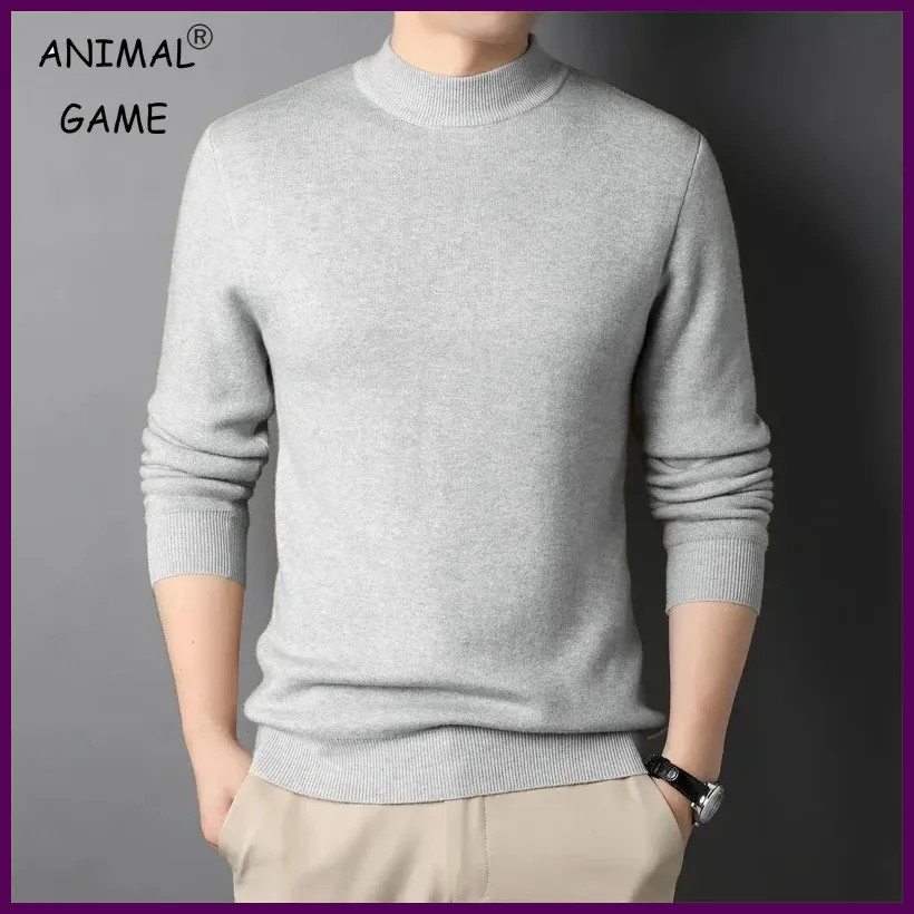 Autumn Mock Neck Sweater Coats Men Solid Color Pullovers Winter Man Half