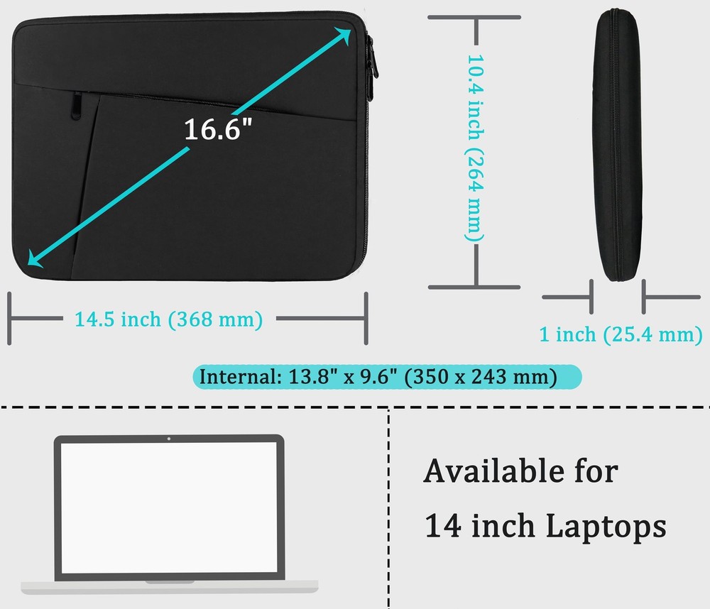 Laptop Sleeve case 14 inch, Protective Soft Padded Computer 14 Black