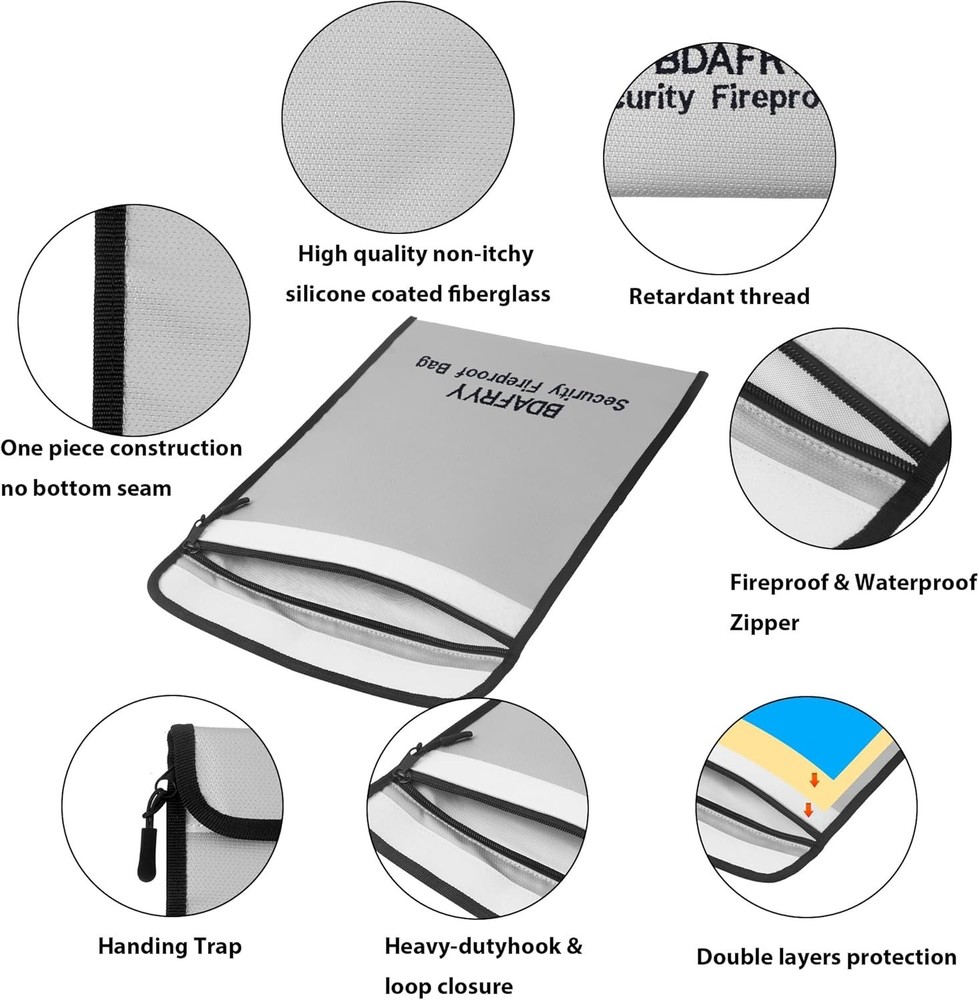 3 Pcs Fireproof Document Bag,Waterproof Money Important Document Bag(2000℉),for