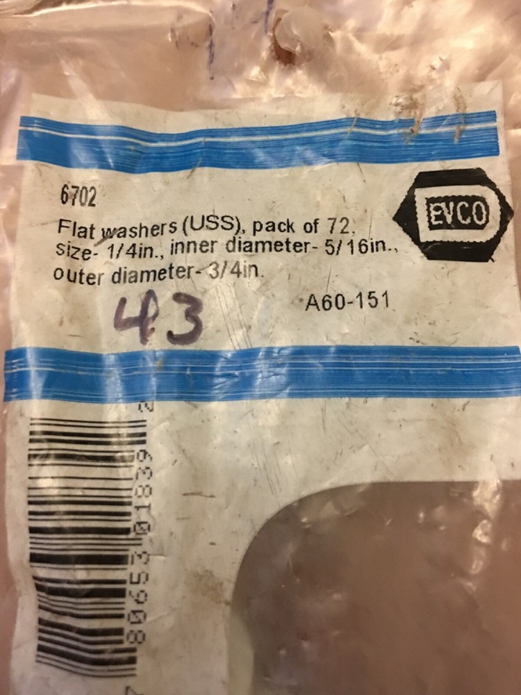 Devco 6702 Zinc Plated Flat Washers 1/4" 43 Washers In Bag