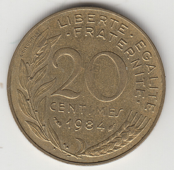 France 20 Centimes 1984 as shown