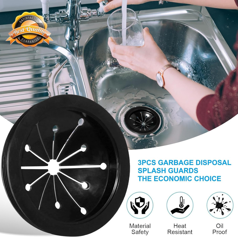 3" Garbage Disposal Splash Guard Rubber Sink Drain Insert Black 3pcs