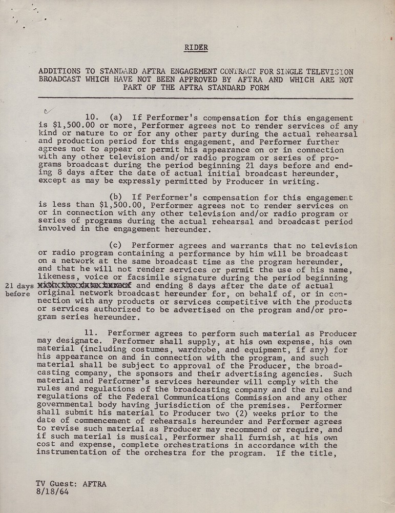 DONALD O'CONNOR - CONTRACT DOUBLE SIGNED 02/03/1967