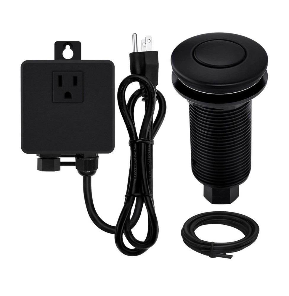 Sink Top Garbage Disposal Air Switch Kit, Matte Black Long Button Brass Made