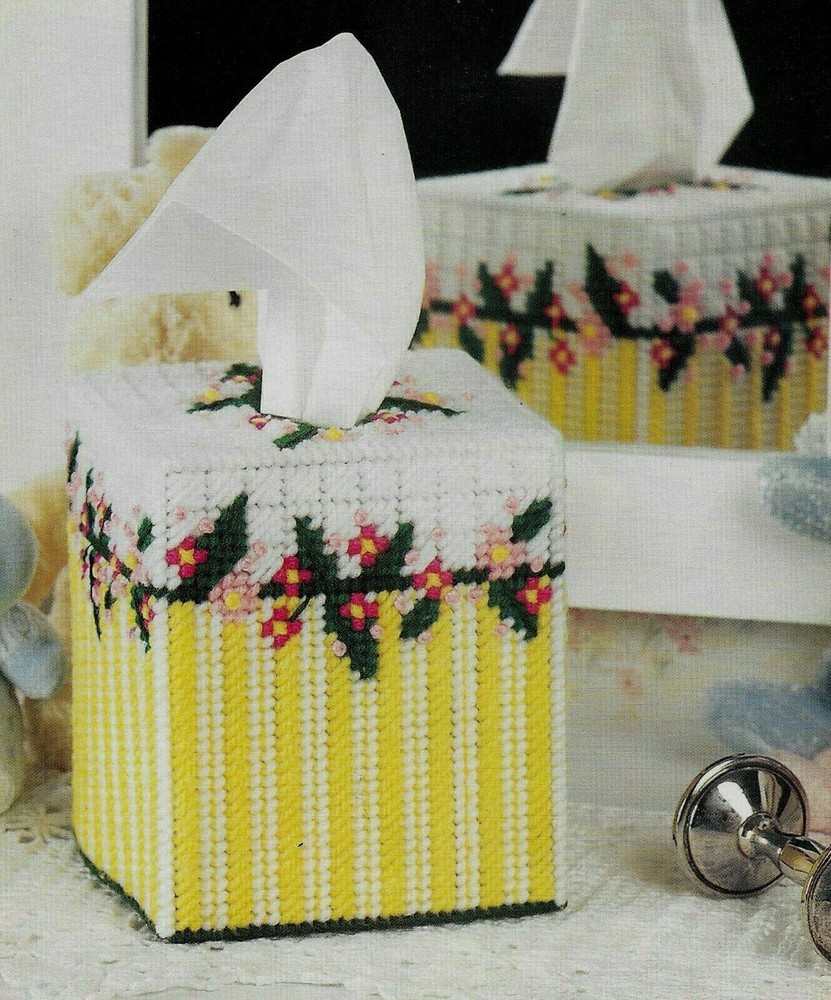 RAMBLING ROSES TISSUE TOPPER COVER PLASTIC CANVAS PATTERN INSTRUCTIONS