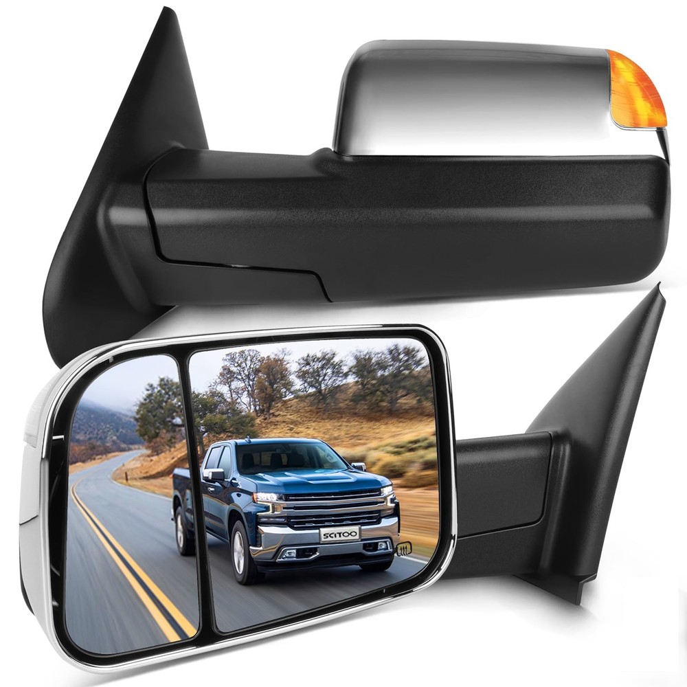 Tow Mirrors Power Heated Turn Signal Puddle Light Chrome