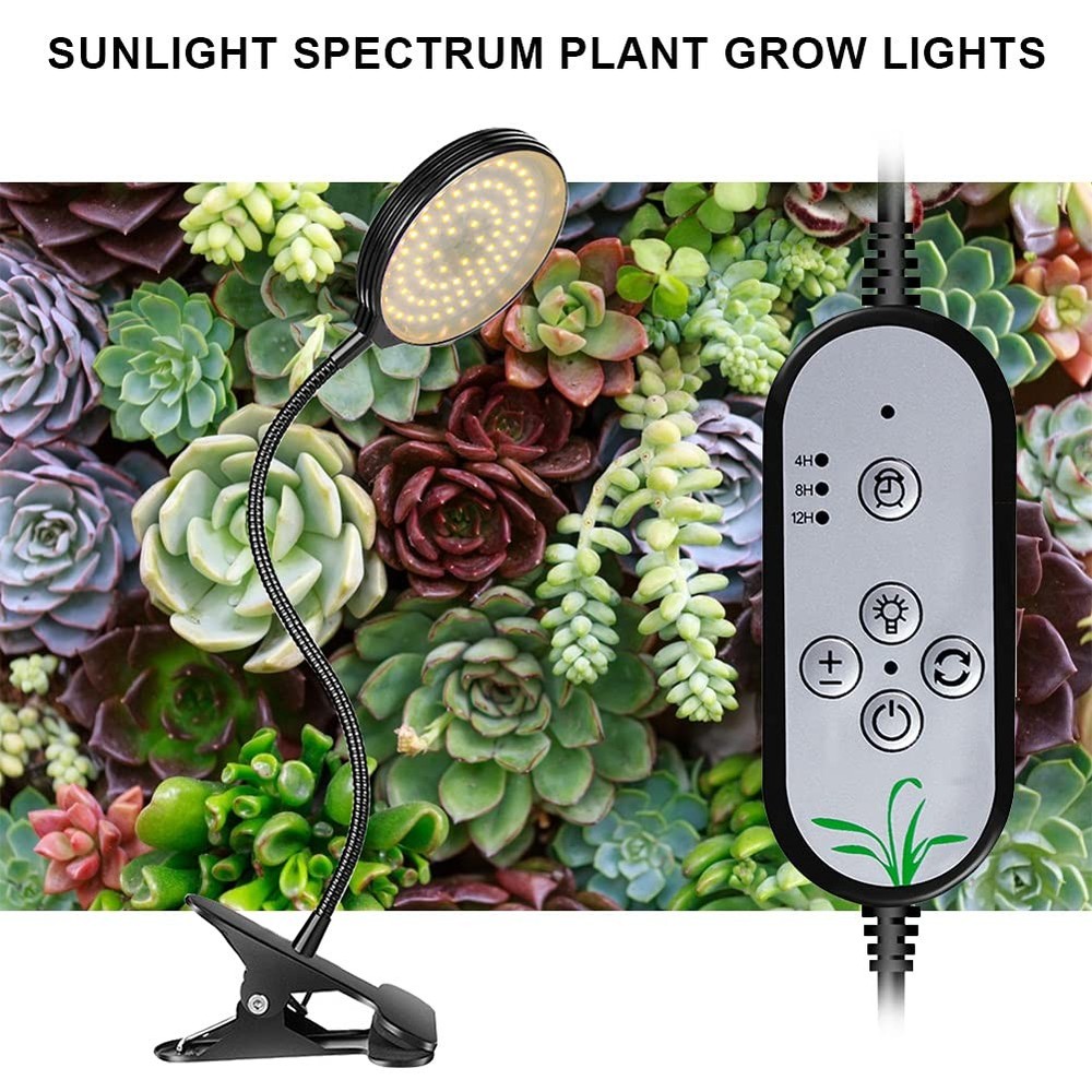 Adjustable Clamp LED Grow Light For Indoor Plants Herbs Full Spectrum With Timer
