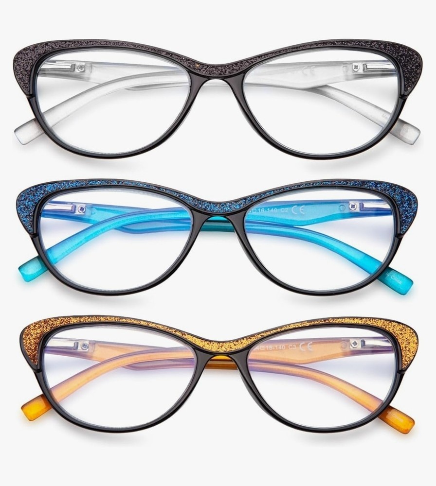 3 Pack 1.75x Reading Glasses Blue Light Blocking Stylish Cat Eye Computer Read
