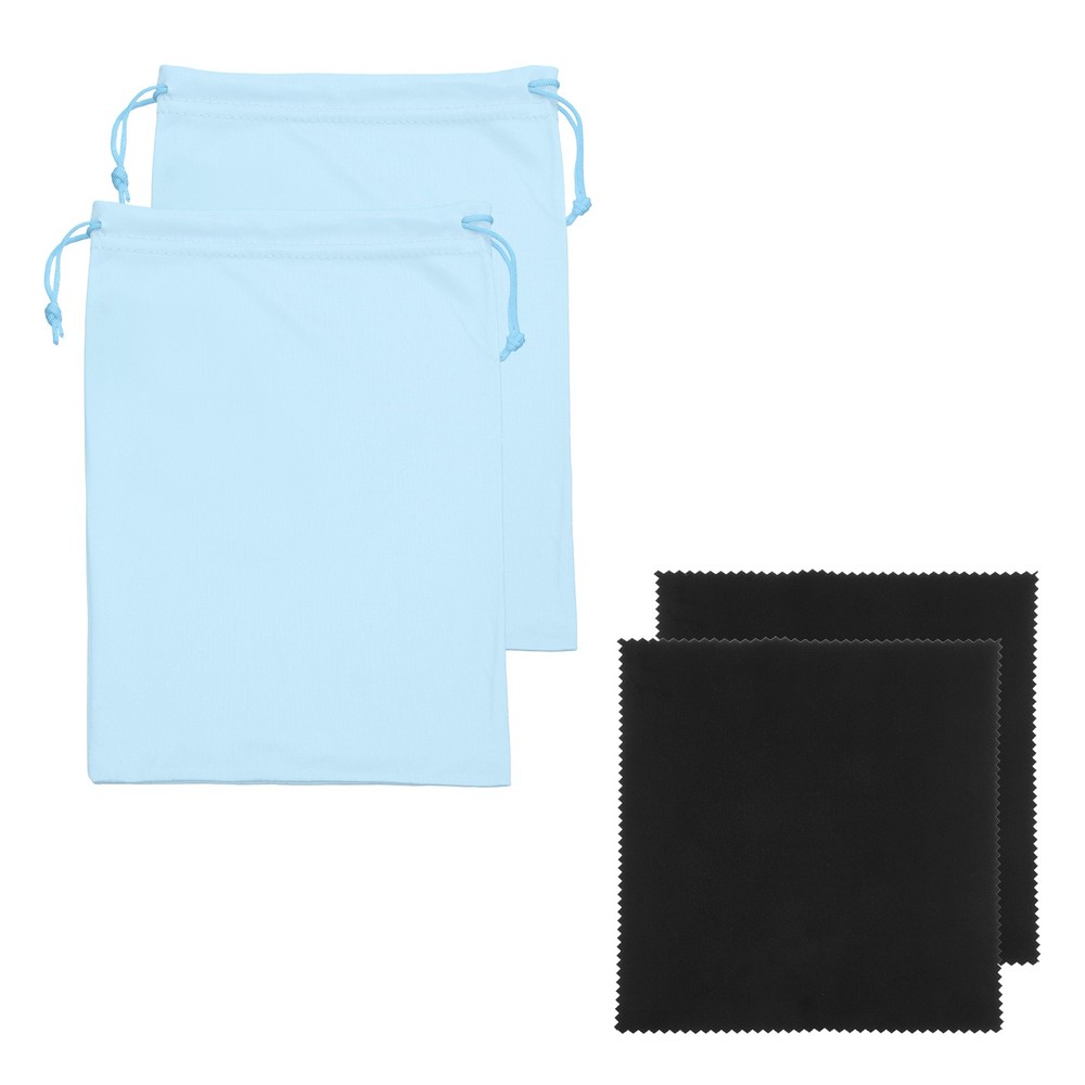 Ski Goggle Bag, Microfiber Bag with Cleaning Cloth 2 Pcs Light Blue