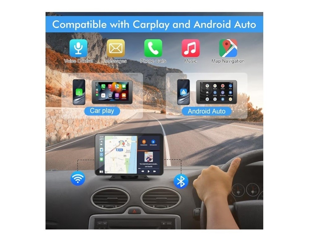 7" HD Wireless CarPlay Screen with Bluetooth Navigation & Backup Camera