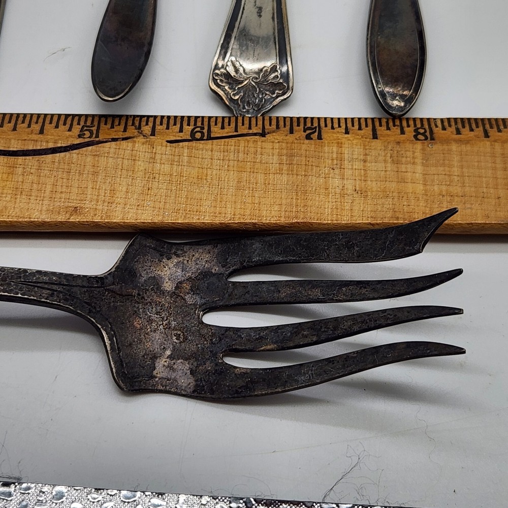 Antique Silverplate Lot Serving & Dinner Fork/Cheese Knife/Teaspoon TARNISHED