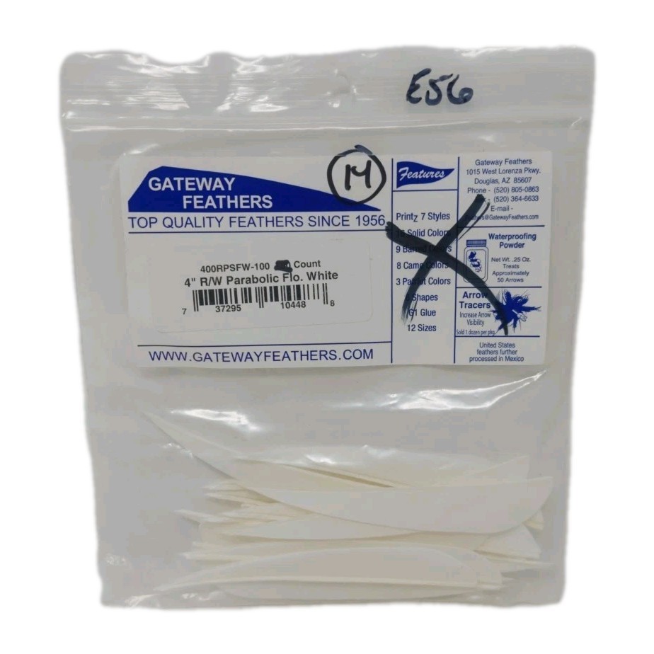 14 Count Gateway Feathers 4" Right Wing: Parabolic Fluorescent Flo White