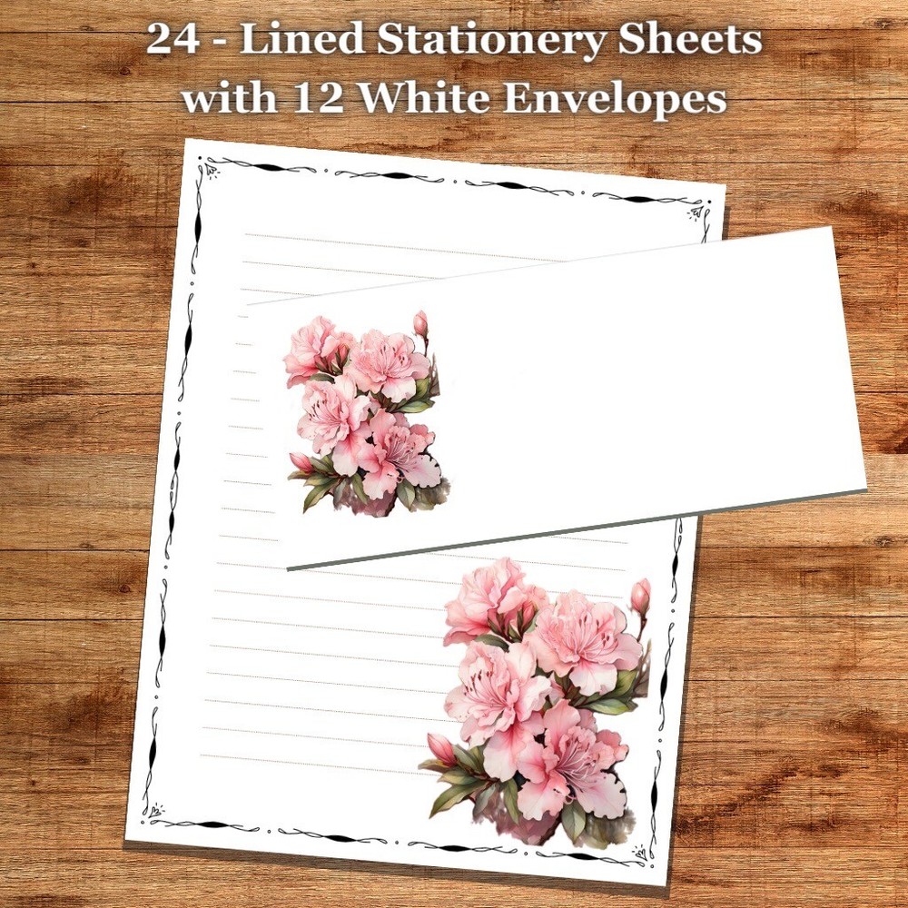 24 - Lined Stationary Sheets with 12  White Envelopes - Spring Design #051
