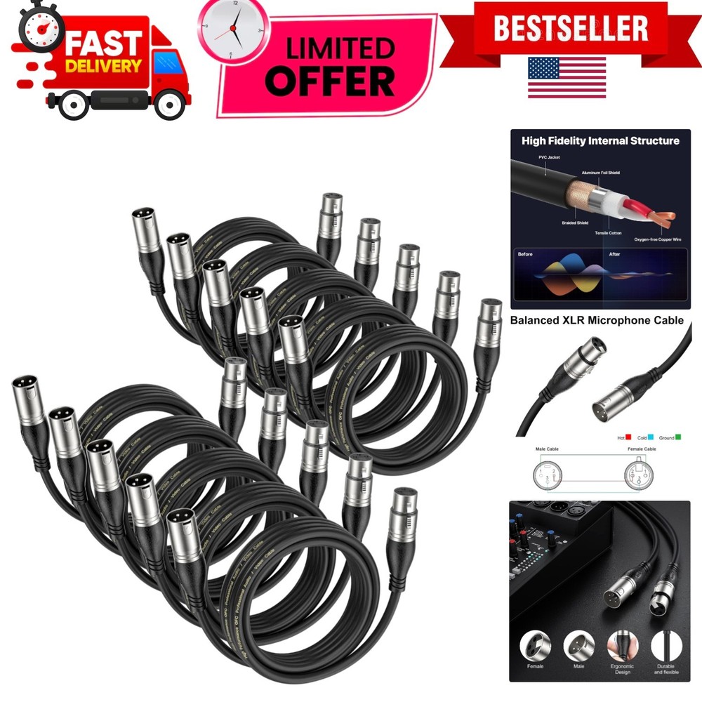 2ft XLR Cables (10 Pack) - Professional Balanced Mic Cables with Durable Design
