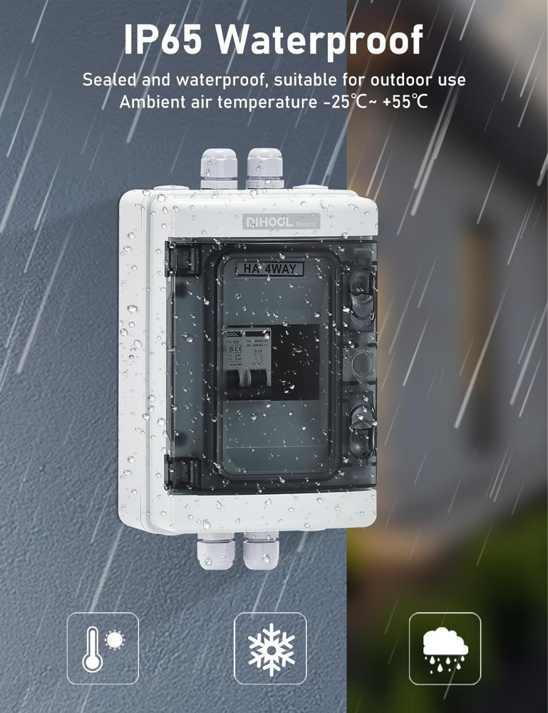 DIHOOL DC AC Breaker Box 30A Outdoor IP65 Solar Panel, PV Array, RV