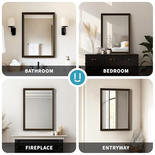 Effect Framed Wall Mirror, 22x30 Rectangle Mirror, 30"L x 22"W Retro Copper