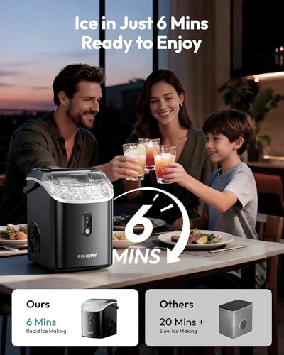 Nugget Ice Maker Countertop with Handle, Ready in 6 Mins/Day, 38lbs Black
