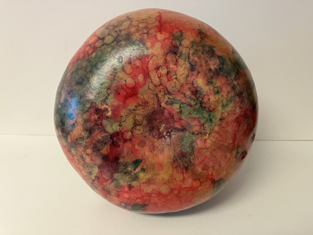 Hand Painted Gourd Colored w/ Alcohol Inks & Handcrafted Pine Needle Rim