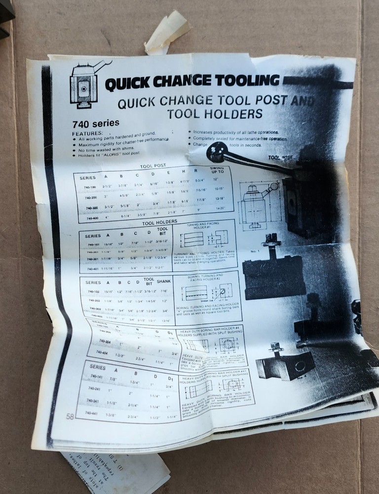 Yuasa Quick Change Tool Post Holder 740-100 & 2 Holders 10"-12"