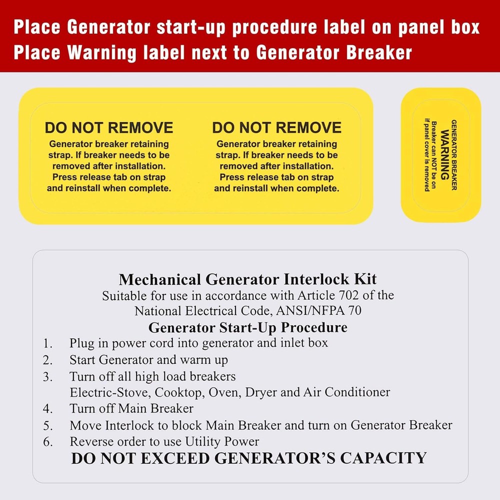 Generator Interlock Kit compatible with GE General Electeric breaker panels
