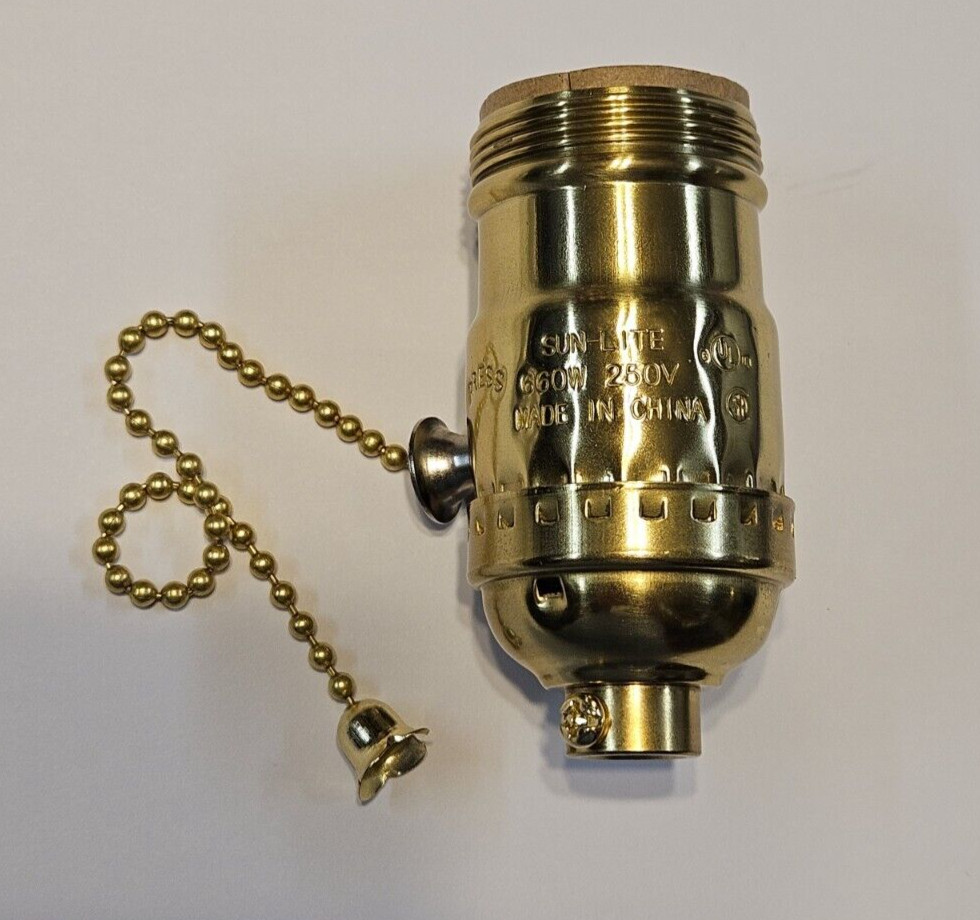 Solid Brass Pull Chain Industrial Style Lamp Socket With Uno Threads 48285JB