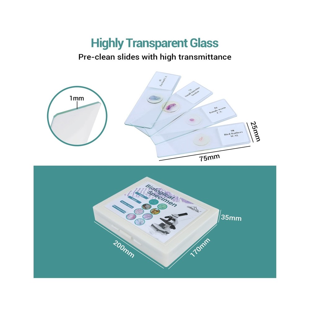 100Pcs Microscope Slides with Specimens, Prepared Microscope Slides with Inse...