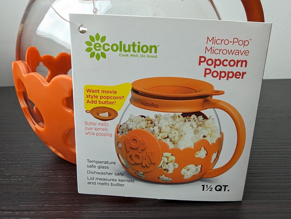 Microwave Popcorn Maker Orange Glass 1.5 Quart Micro-Pop by Epoca