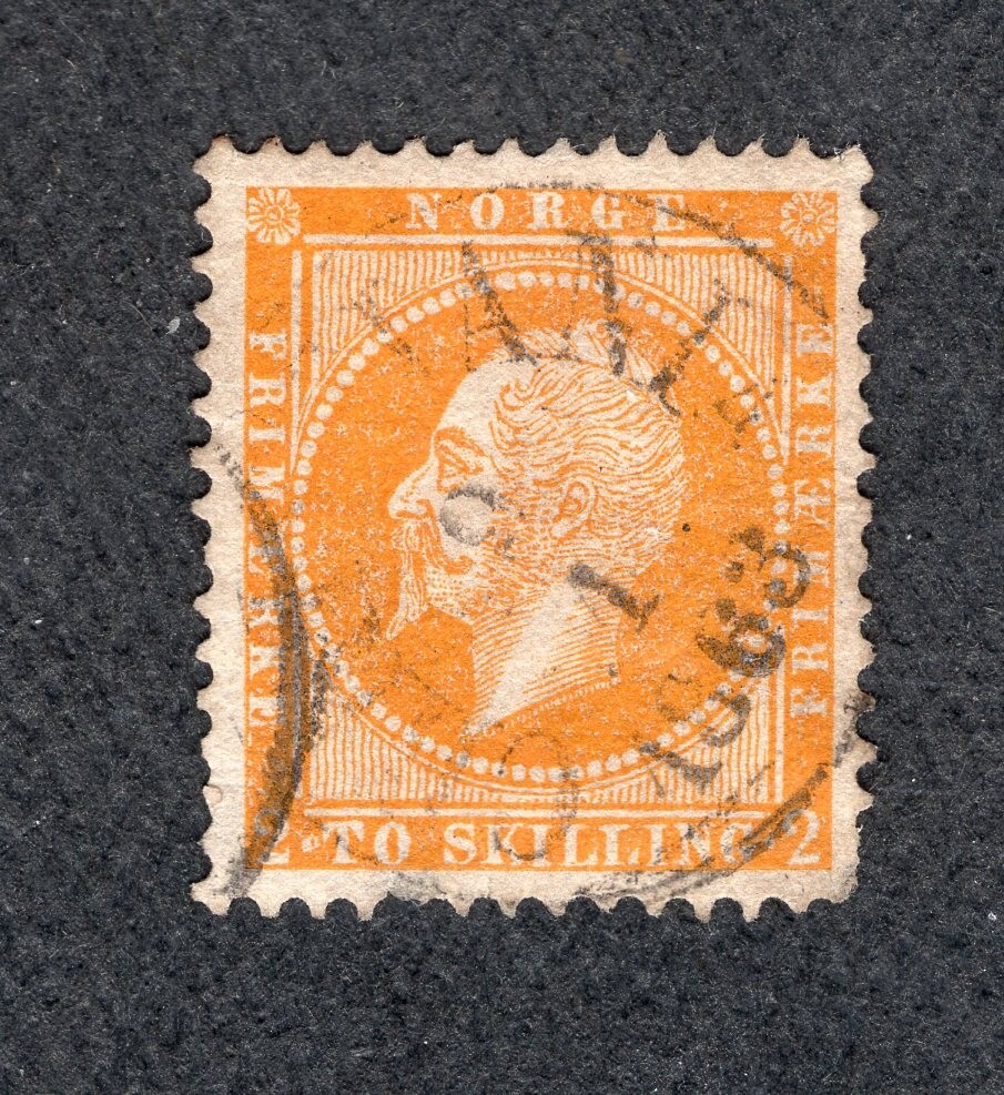 NORWAY  SCOTT # 2  perf 13  post mark 1863