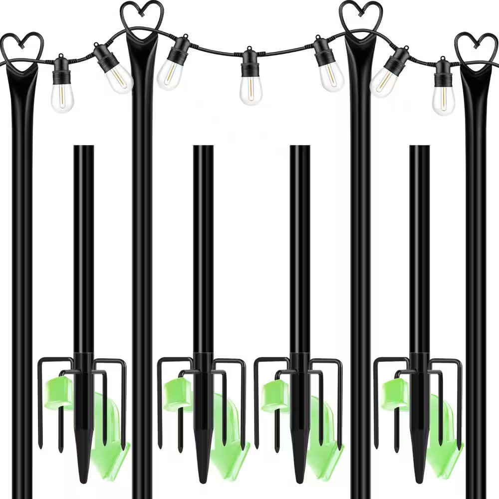 9.8 Ft. Outdoor Metal String Light Poles with Fork for Patio Yard Hanging String