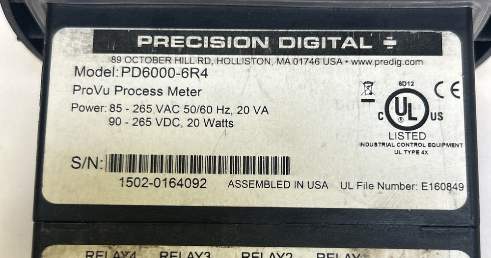 PRECISION DIGITAL,PD6000-6R4,PROCESS METER 85-265V