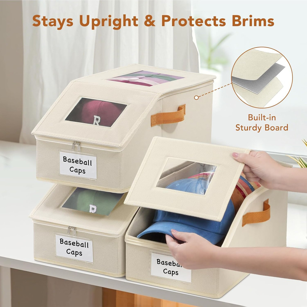2 Pcs Extra Large Hat Organizer & Storage Box for Baseball Cap with Dual Clear W