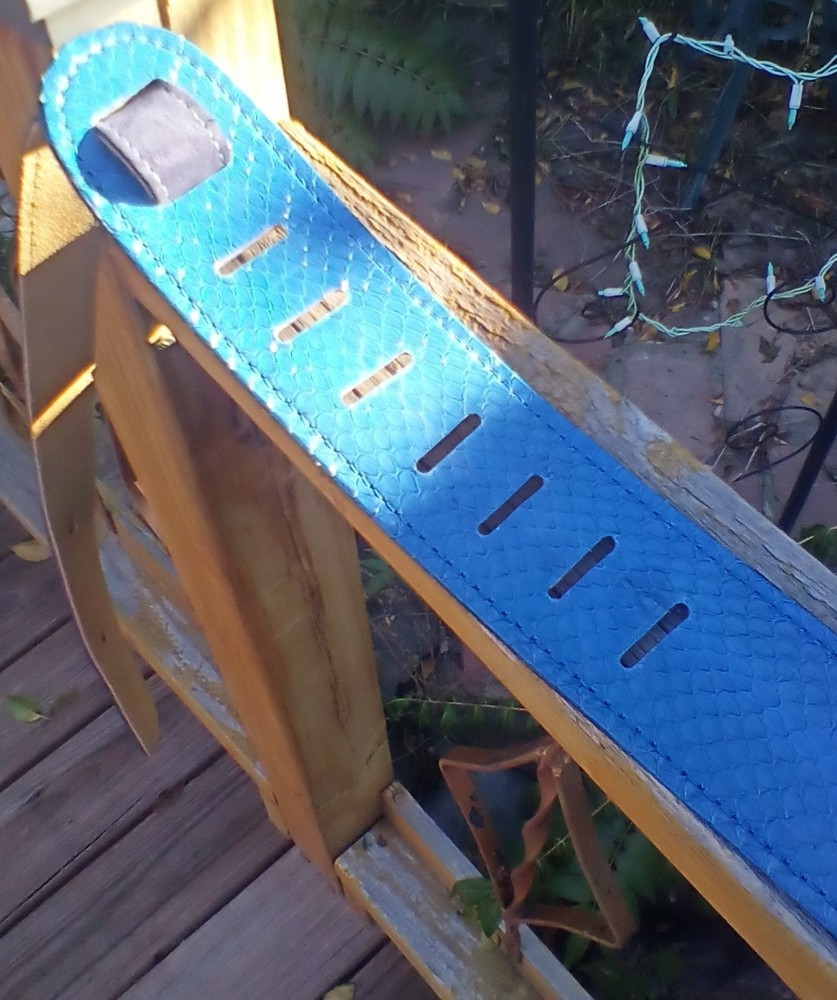 Genuine cobra Light blue snakeskin guitar strap