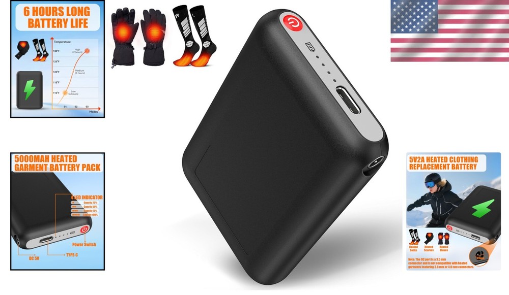 Reliable 5V2A Battery Pack for Heated Apparel - Pocket-Sized & Wireless Charging