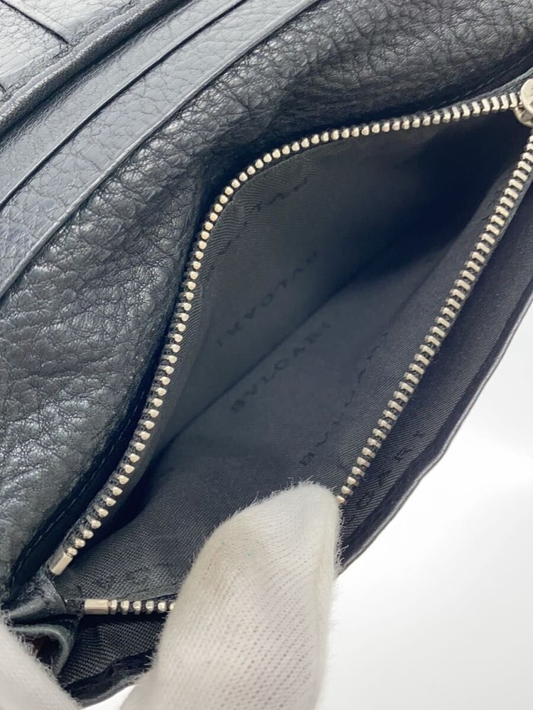 BVLGARI Long Wallet Leather BLK Solid Color Men's