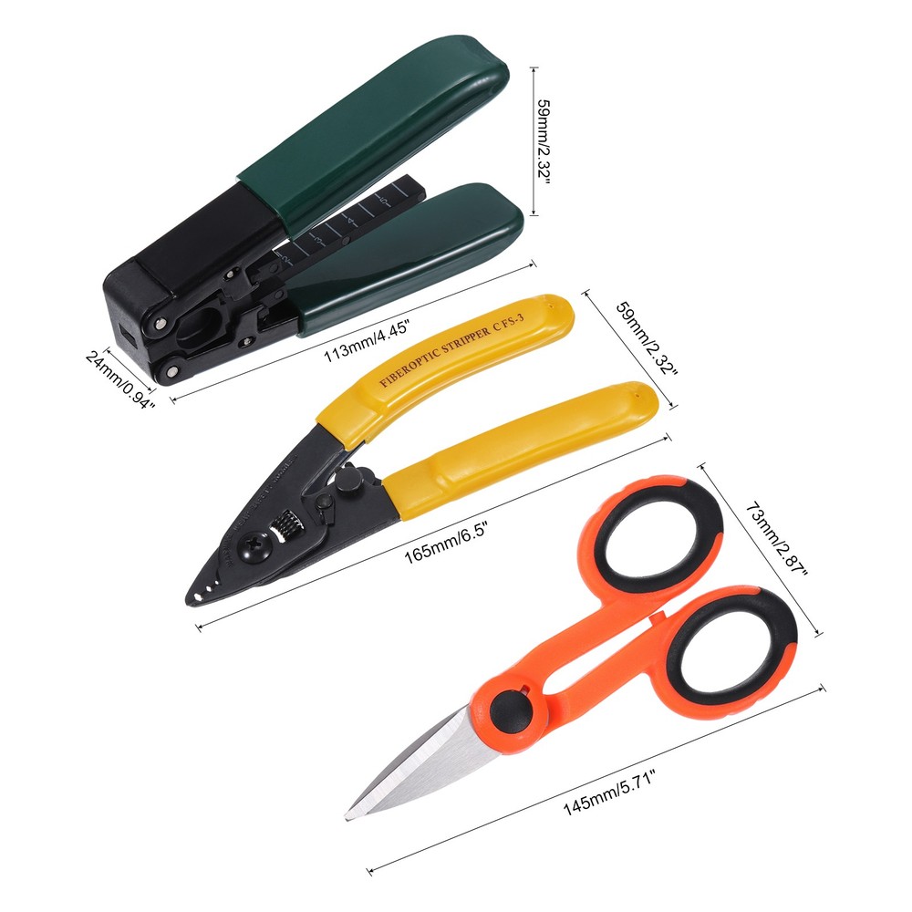 Optical Fiber Tool with Non-metallic Stripper, Three Hole Stripper, Scissors