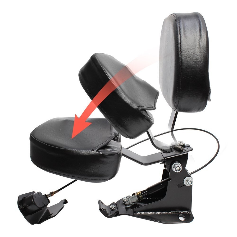 Black Rider Driver Backrest Pad Adjustable W/ Mounting Kit Fit For Touring FLHT
