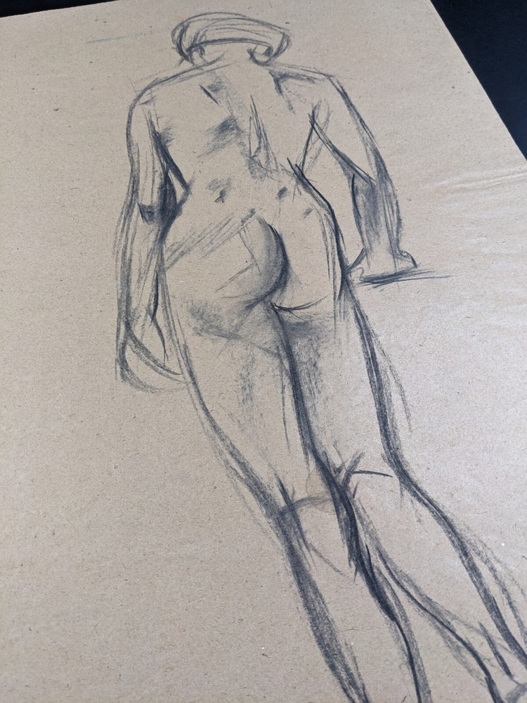 Walter Eck, standing back nude, drawing, autographed, 1965