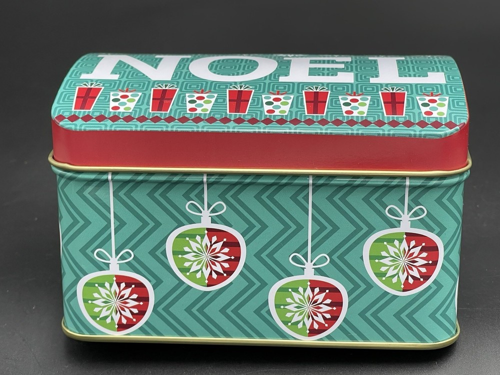 NOEL Rectangular Holiday Tin Box Container Can Empty 3" x  5" x 3.5"